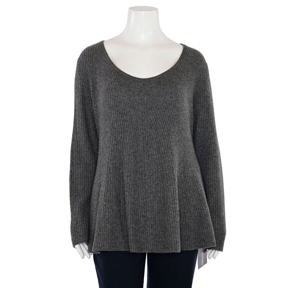 Neiman Marcus 100% Cashmere Ribbed Knit Scoop Neck Sweater in Charcoal sz 3X - Picture 1 of 6